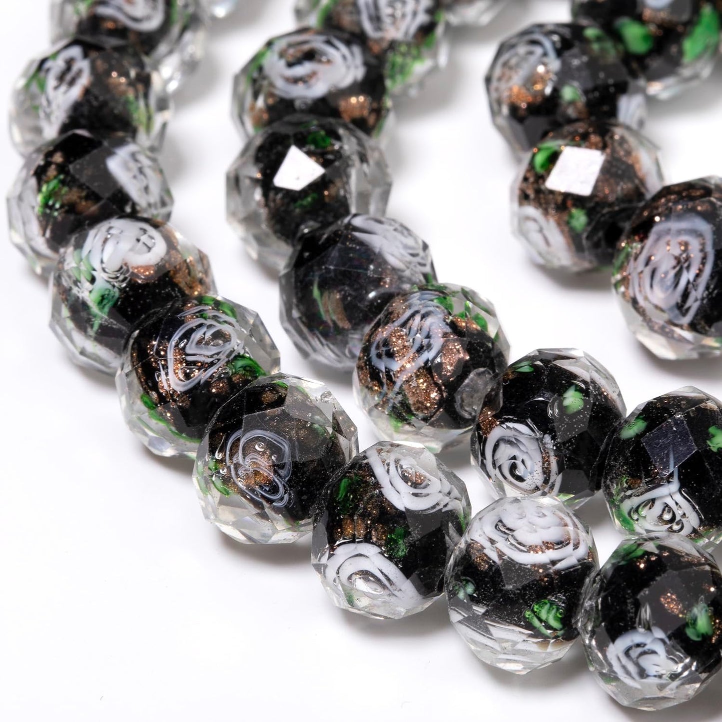 50pcs 8~10mm Rose Lampwork Bead Handmade Faceted Yellow Murano Glass Beads for Jewelry Making Supplies, Bracelet, Rosary Craft Making