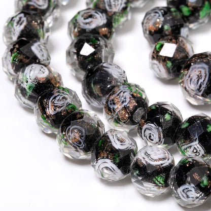 50pcs 8~10mm Rose Lampwork Bead Handmade Faceted Yellow Murano Glass Beads for Jewelry Making Supplies, Bracelet, Rosary Craft Making