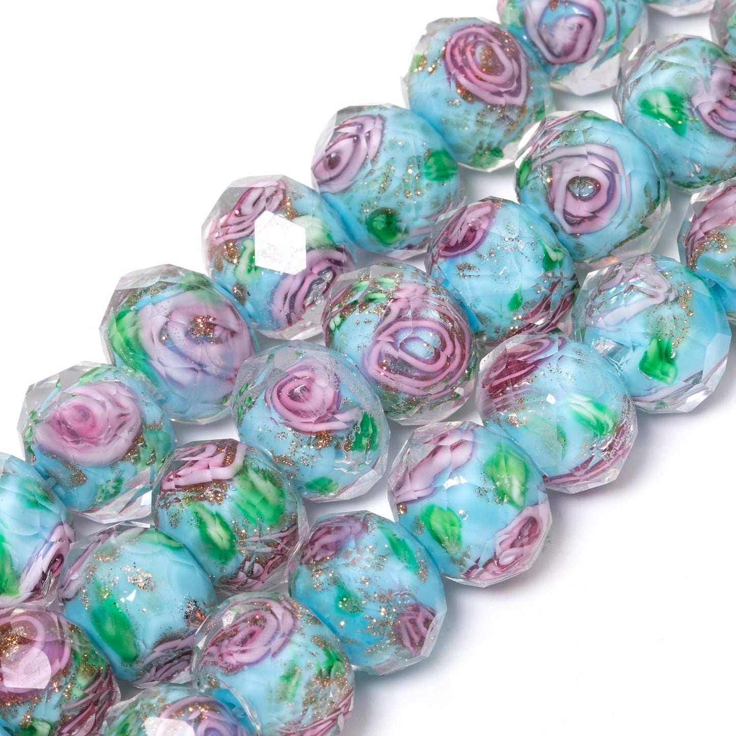 50pcs 8~10mm Rose Lampwork Bead Handmade Faceted Yellow Murano Glass Beads for Jewelry Making Supplies, Bracelet, Rosary Craft Making