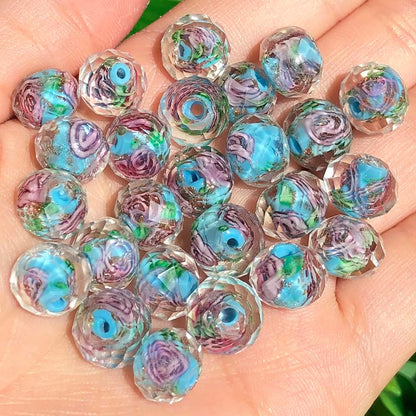 50pcs 8~10mm Rose Lampwork Bead Handmade Faceted Yellow Murano Glass Beads for Jewelry Making Supplies, Bracelet, Rosary Craft Making