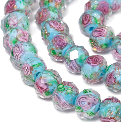 50pcs 8~10mm Rose Lampwork Bead Handmade Faceted Yellow Murano Glass Beads for Jewelry Making Supplies, Bracelet, Rosary Craft Making