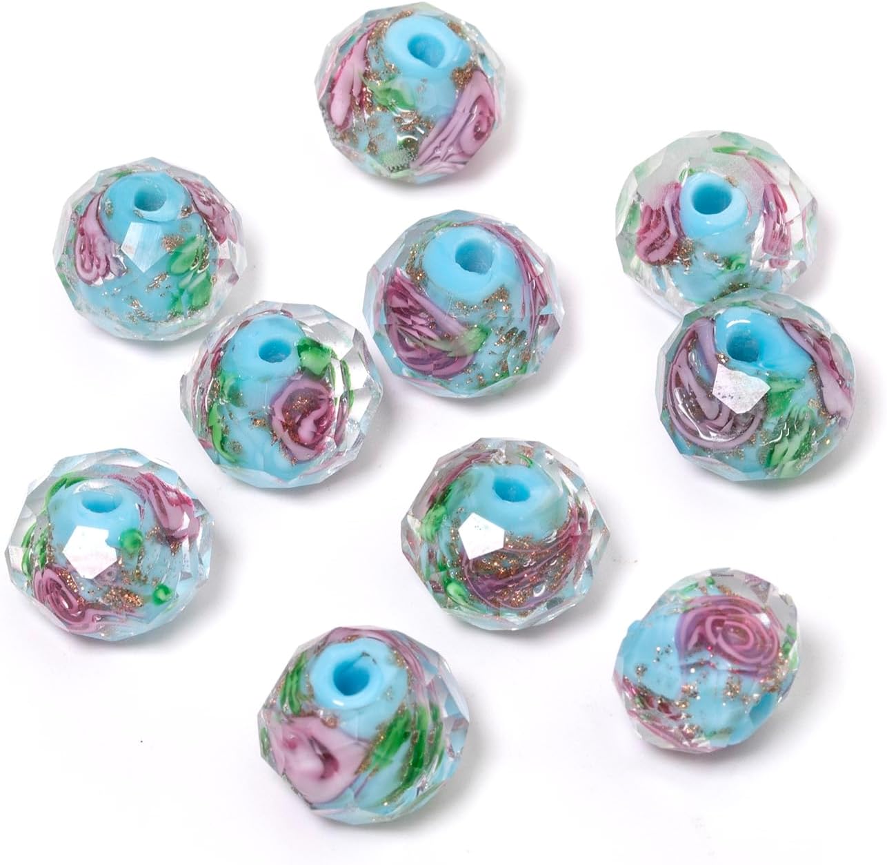 50pcs 8~10mm Rose Lampwork Bead Handmade Faceted Yellow Murano Glass Beads for Jewelry Making Supplies, Bracelet, Rosary Craft Making