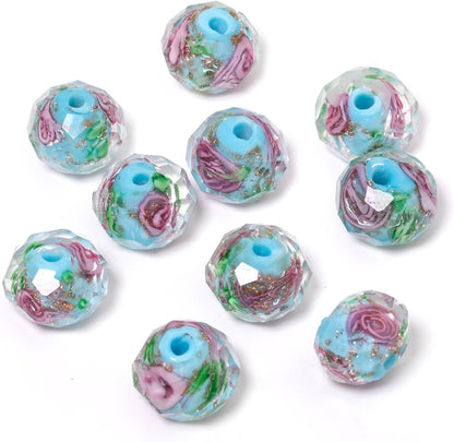 50pcs 8~10mm Rose Lampwork Bead Handmade Faceted Yellow Murano Glass Beads for Jewelry Making Supplies, Bracelet, Rosary Craft Making