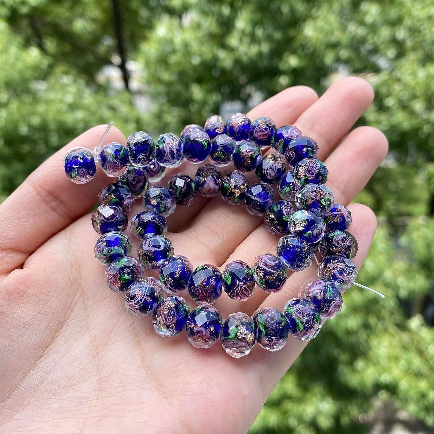 50pcs 8~10mm Rose Lampwork Bead Handmade Faceted Yellow Murano Glass Beads for Jewelry Making Supplies, Bracelet, Rosary Craft Making