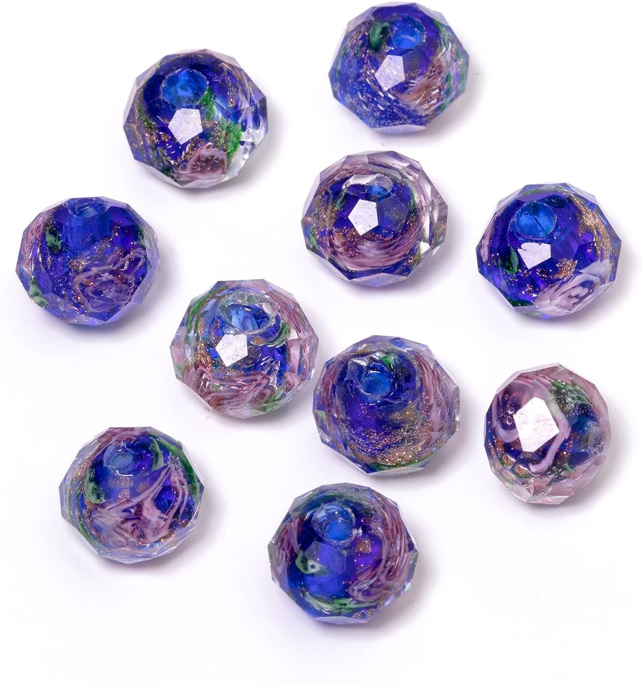 50pcs 8~10mm Rose Lampwork Bead Handmade Faceted Yellow Murano Glass Beads for Jewelry Making Supplies, Bracelet, Rosary Craft Making