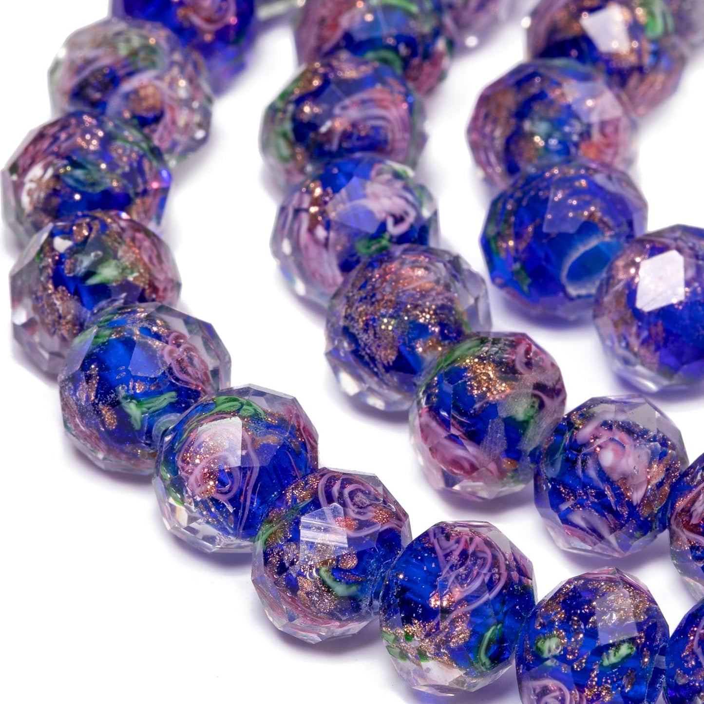 50pcs 8~10mm Rose Lampwork Bead Handmade Faceted Yellow Murano Glass Beads for Jewelry Making Supplies, Bracelet, Rosary Craft Making