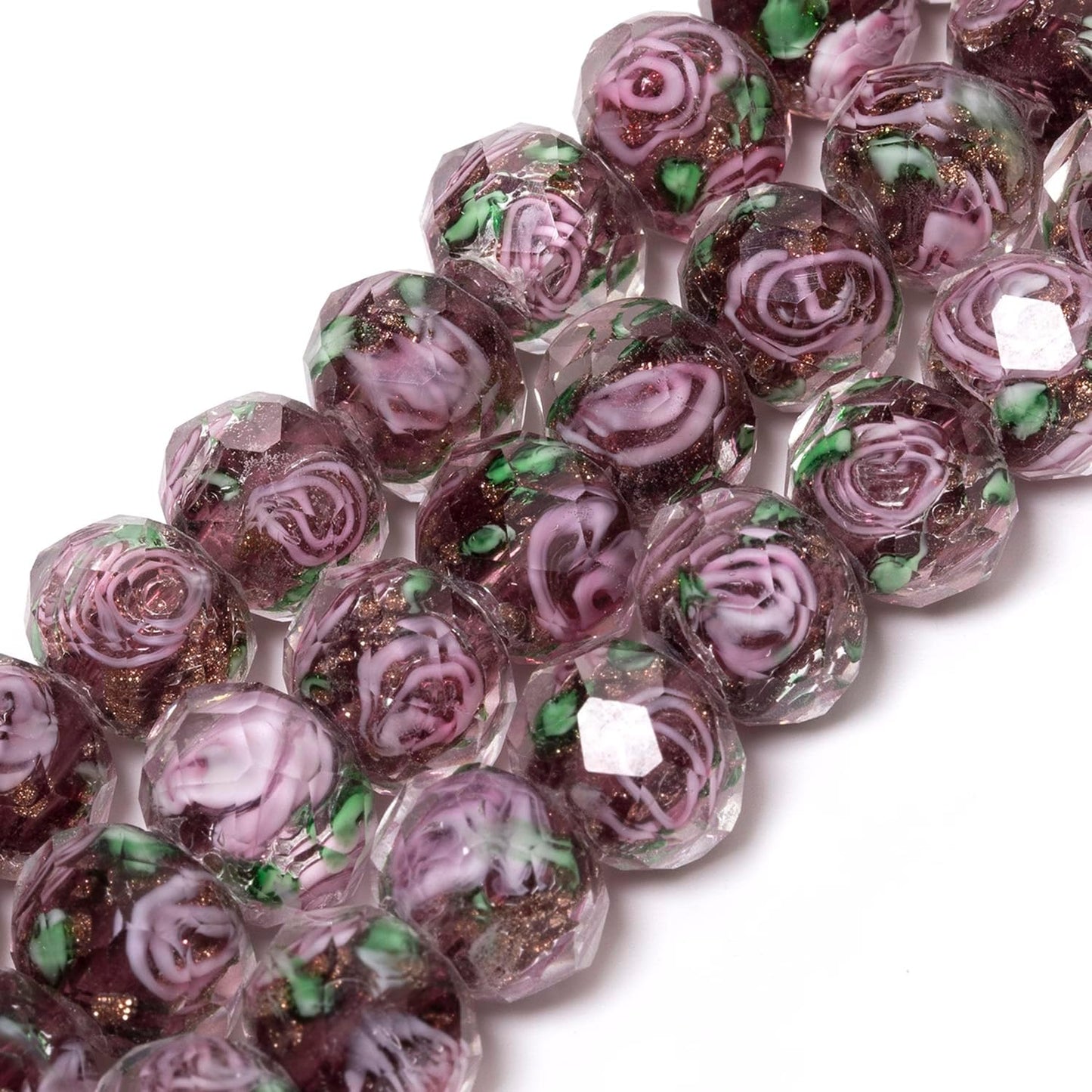 50pcs 8~10mm Rose Lampwork Bead Handmade Faceted Yellow Murano Glass Beads for Jewelry Making Supplies, Bracelet, Rosary Craft Making