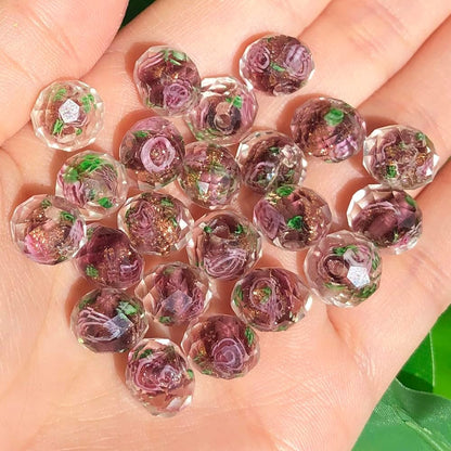 50pcs 8~10mm Rose Lampwork Bead Handmade Faceted Yellow Murano Glass Beads for Jewelry Making Supplies, Bracelet, Rosary Craft Making