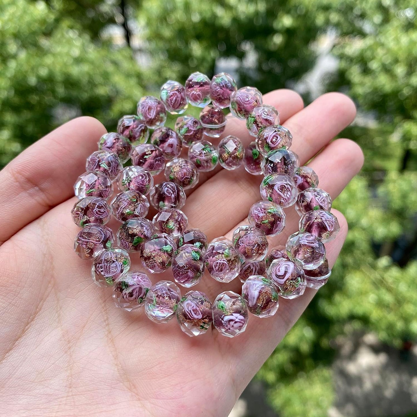50pcs 8~10mm Rose Lampwork Bead Handmade Faceted Yellow Murano Glass Beads for Jewelry Making Supplies, Bracelet, Rosary Craft Making