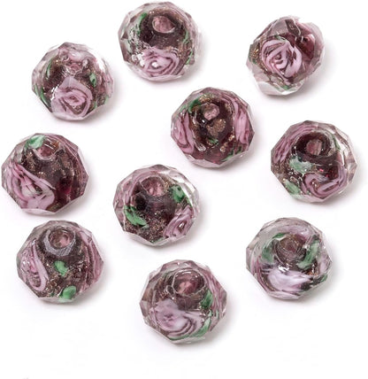 50pcs 8~10mm Rose Lampwork Bead Handmade Faceted Yellow Murano Glass Beads for Jewelry Making Supplies, Bracelet, Rosary Craft Making