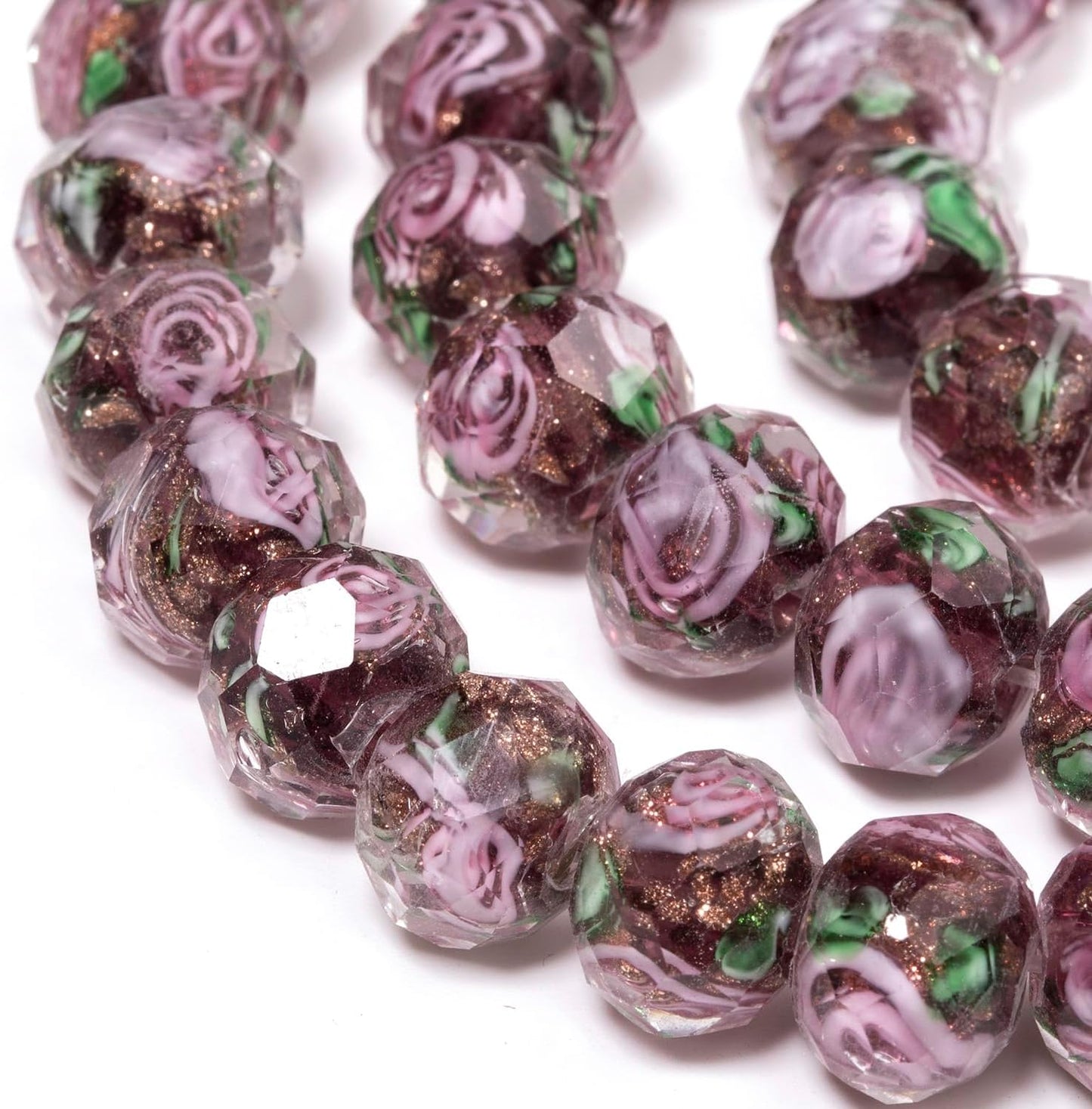 50pcs 8~10mm Rose Lampwork Bead Handmade Faceted Yellow Murano Glass Beads for Jewelry Making Supplies, Bracelet, Rosary Craft Making