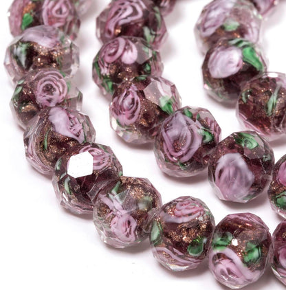 50pcs 8~10mm Rose Lampwork Bead Handmade Faceted Yellow Murano Glass Beads for Jewelry Making Supplies, Bracelet, Rosary Craft Making