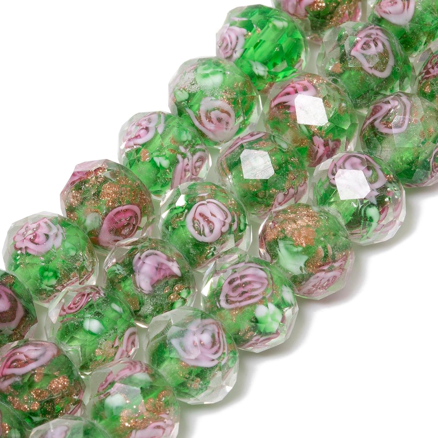 50pcs 8~10mm Rose Lampwork Bead Handmade Faceted Yellow Murano Glass Beads for Jewelry Making Supplies, Bracelet, Rosary Craft Making