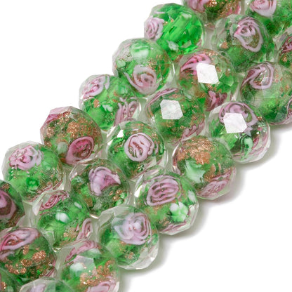 50pcs 8~10mm Rose Lampwork Bead Handmade Faceted Yellow Murano Glass Beads for Jewelry Making Supplies, Bracelet, Rosary Craft Making