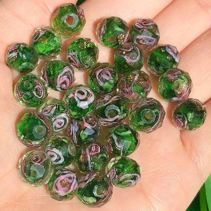 50pcs 8~10mm Rose Lampwork Bead Handmade Faceted Yellow Murano Glass Beads for Jewelry Making Supplies, Bracelet, Rosary Craft Making