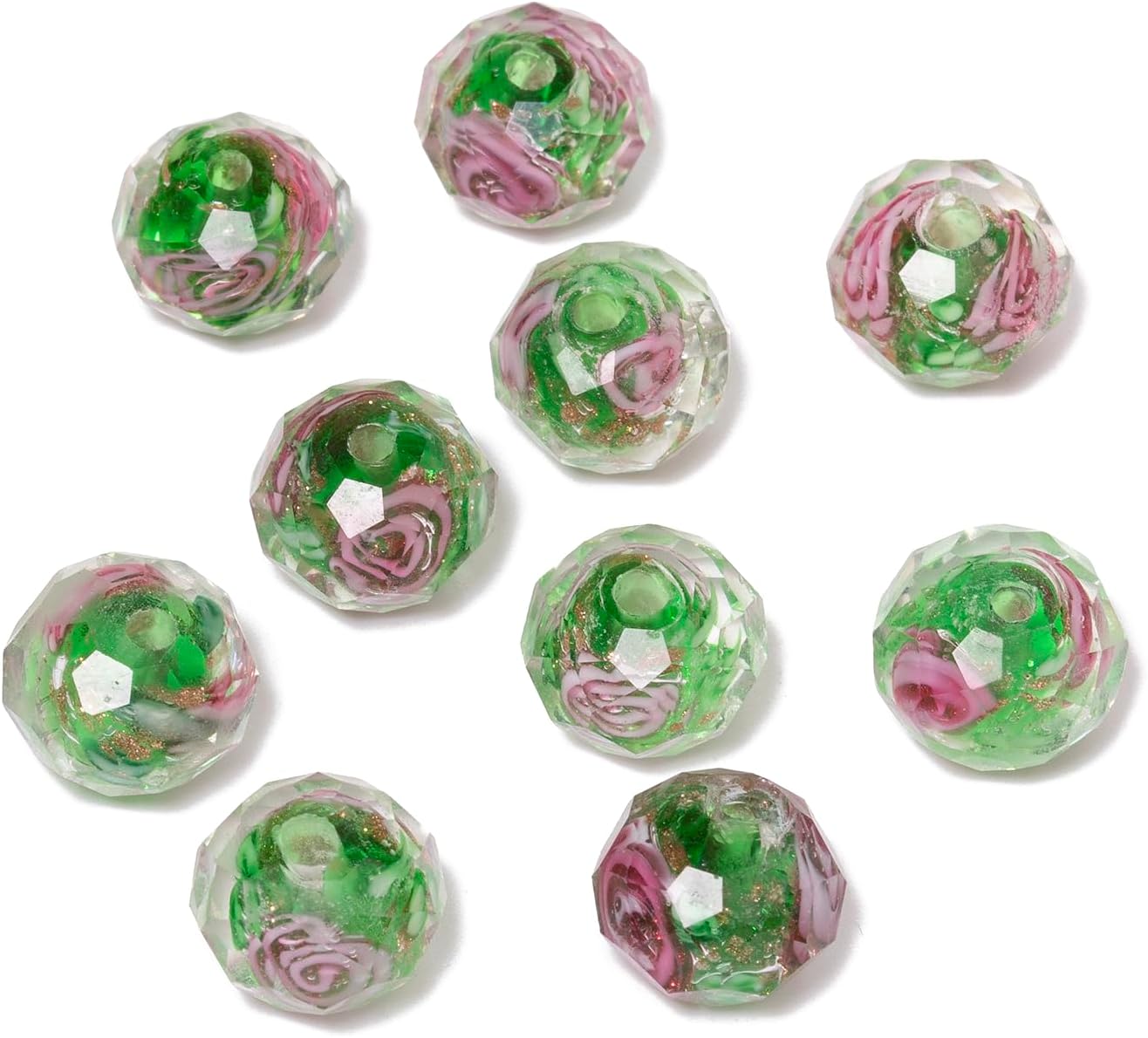 50pcs 8~10mm Rose Lampwork Bead Handmade Faceted Yellow Murano Glass Beads for Jewelry Making Supplies, Bracelet, Rosary Craft Making