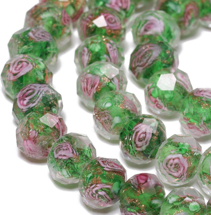 50pcs 8~10mm Rose Lampwork Bead Handmade Faceted Yellow Murano Glass Beads for Jewelry Making Supplies, Bracelet, Rosary Craft Making