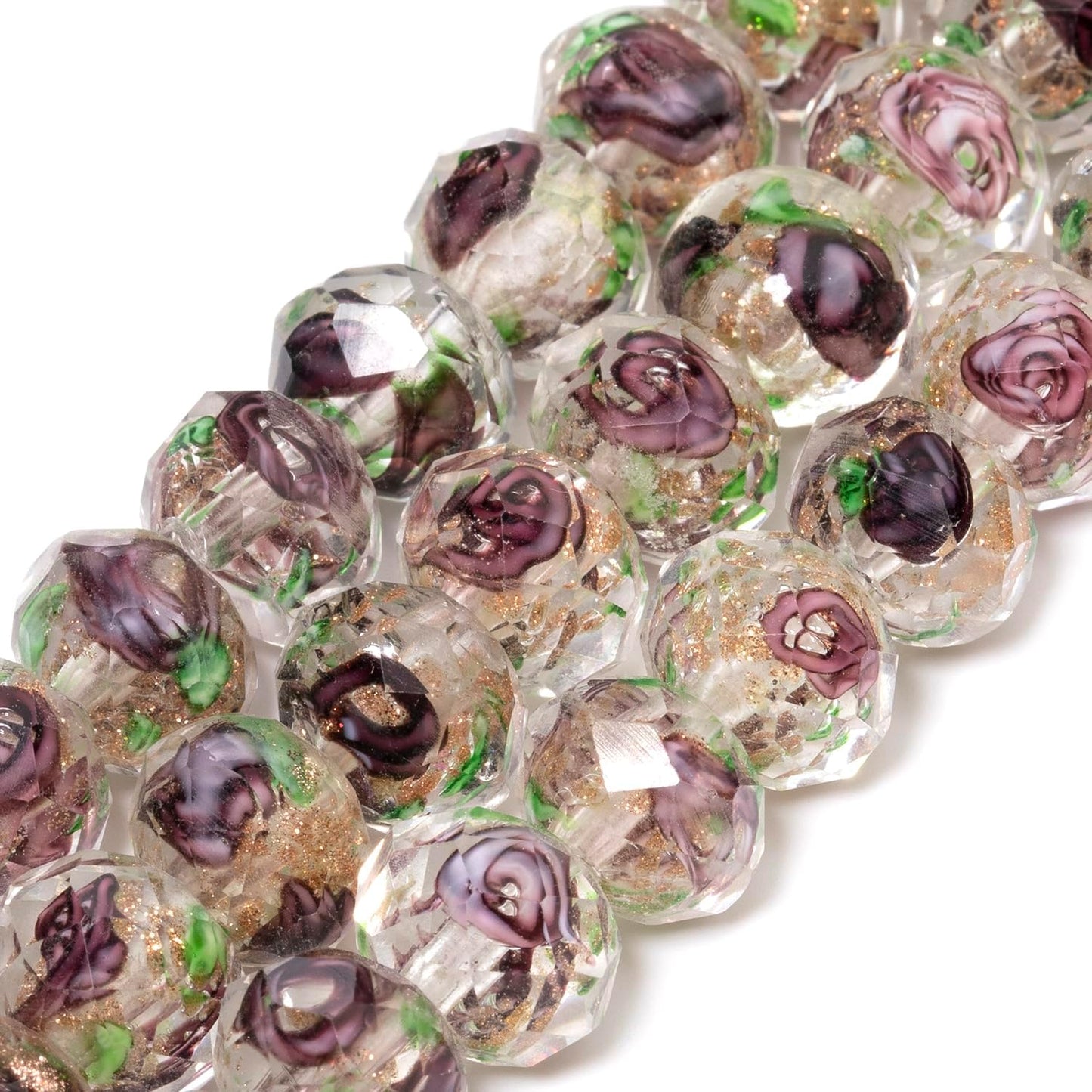 50pcs 8~10mm Rose Lampwork Bead Handmade Faceted Yellow Murano Glass Beads for Jewelry Making Supplies, Bracelet, Rosary Craft Making