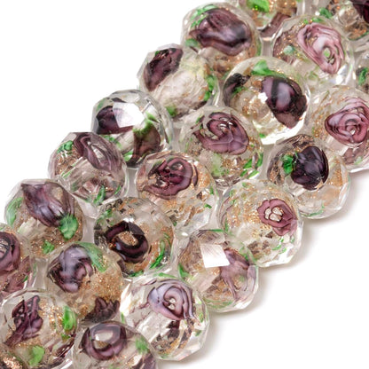 50pcs 8~10mm Rose Lampwork Bead Handmade Faceted Yellow Murano Glass Beads for Jewelry Making Supplies, Bracelet, Rosary Craft Making