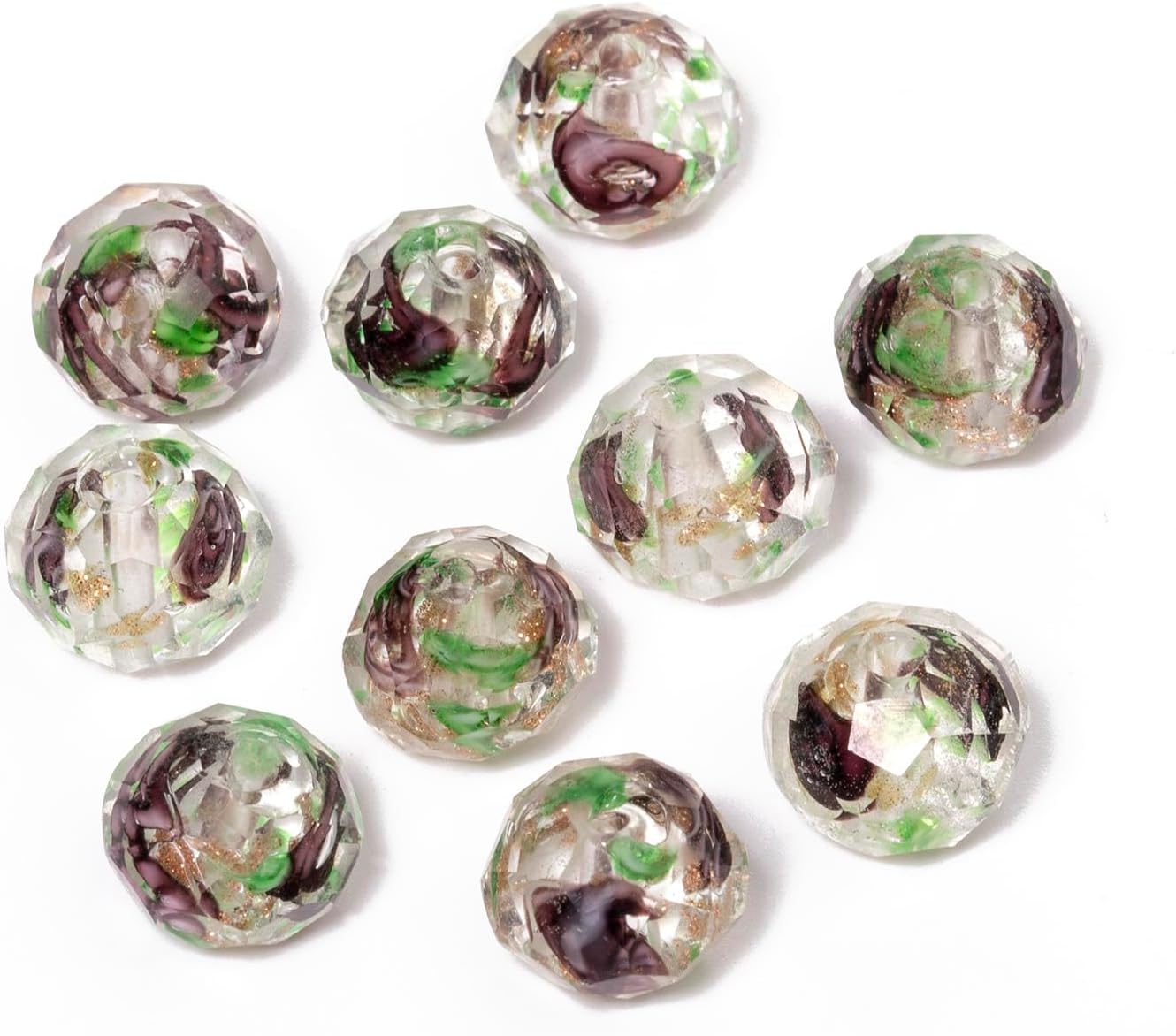 50pcs 8~10mm Rose Lampwork Bead Handmade Faceted Yellow Murano Glass Beads for Jewelry Making Supplies, Bracelet, Rosary Craft Making