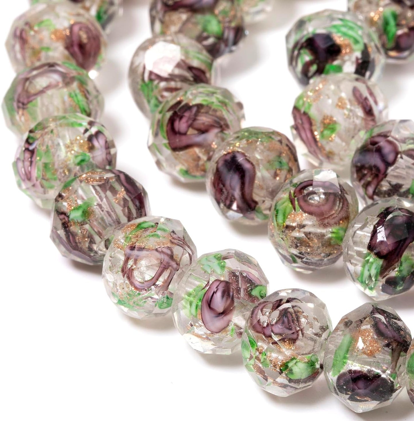 50pcs 8~10mm Rose Lampwork Bead Handmade Faceted Yellow Murano Glass Beads for Jewelry Making Supplies, Bracelet, Rosary Craft Making