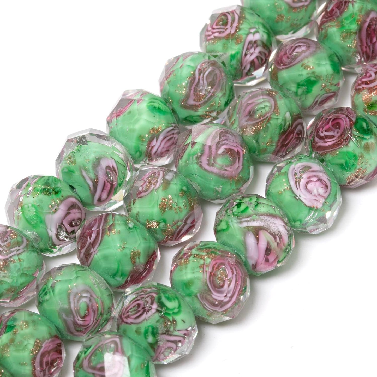 50pcs 8~10mm Rose Lampwork Bead Handmade Faceted Yellow Murano Glass Beads for Jewelry Making Supplies, Bracelet, Rosary Craft Making
