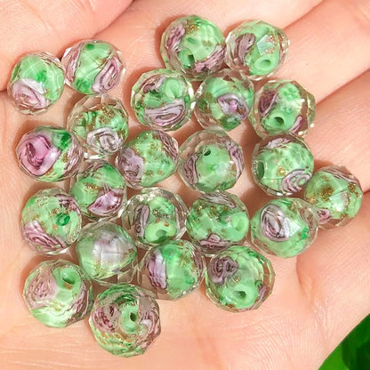 50pcs 8~10mm Rose Lampwork Bead Handmade Faceted Yellow Murano Glass Beads for Jewelry Making Supplies, Bracelet, Rosary Craft Making
