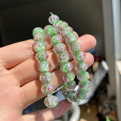 50pcs 8~10mm Rose Lampwork Bead Handmade Faceted Yellow Murano Glass Beads for Jewelry Making Supplies, Bracelet, Rosary Craft Making