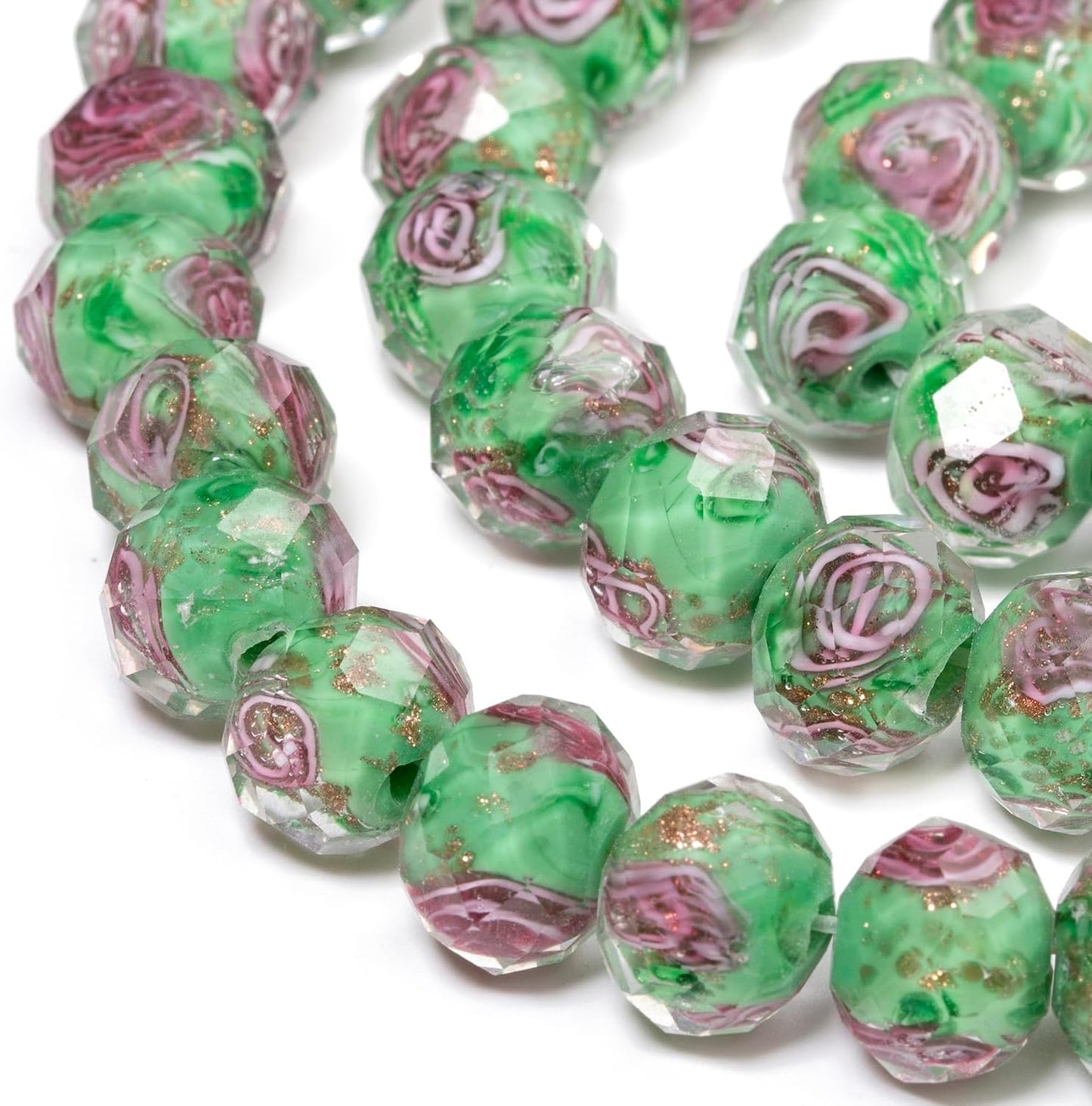 50pcs 8~10mm Rose Lampwork Bead Handmade Faceted Yellow Murano Glass Beads for Jewelry Making Supplies, Bracelet, Rosary Craft Making