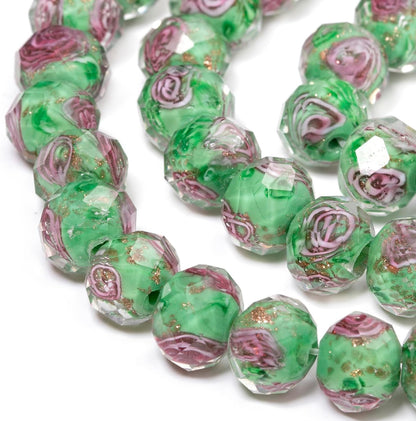 50pcs 8~10mm Rose Lampwork Bead Handmade Faceted Yellow Murano Glass Beads for Jewelry Making Supplies, Bracelet, Rosary Craft Making