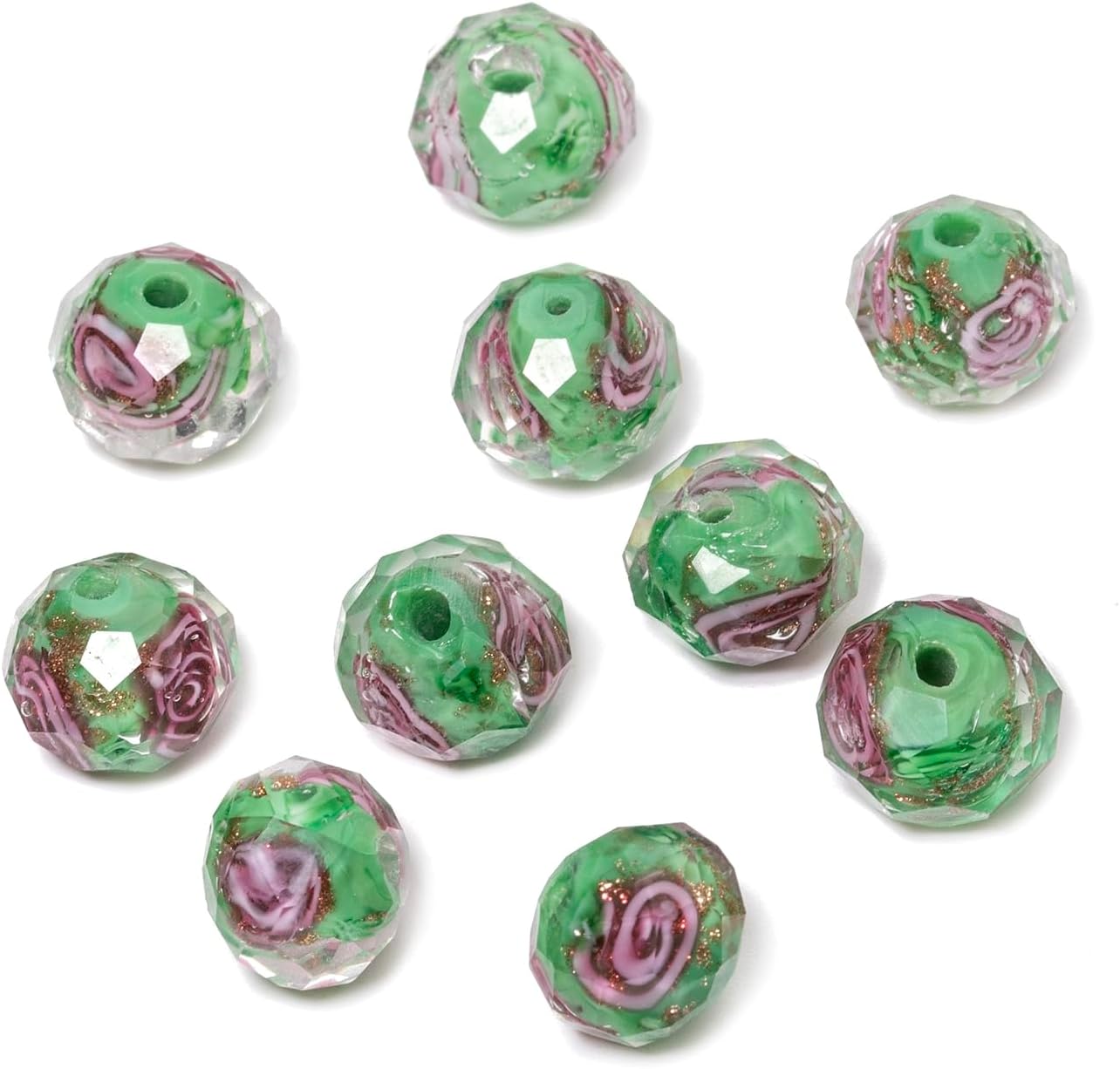 50pcs 8~10mm Rose Lampwork Bead Handmade Faceted Yellow Murano Glass Beads for Jewelry Making Supplies, Bracelet, Rosary Craft Making