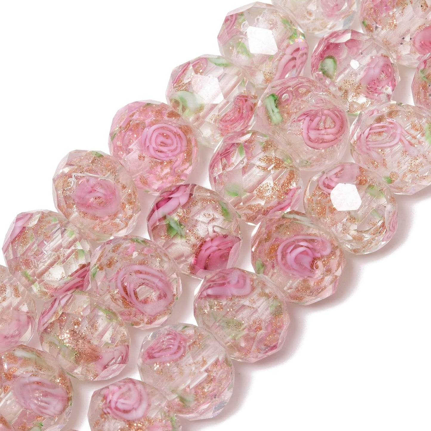 50pcs 8~10mm Rose Lampwork Bead Handmade Faceted Yellow Murano Glass Beads for Jewelry Making Supplies, Bracelet, Rosary Craft Making