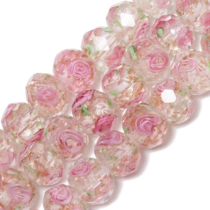 50pcs 8~10mm Rose Lampwork Bead Handmade Faceted Yellow Murano Glass Beads for Jewelry Making Supplies, Bracelet, Rosary Craft Making