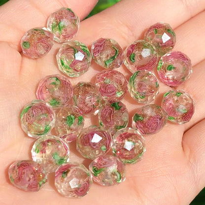 50pcs 8~10mm Rose Lampwork Bead Handmade Faceted Yellow Murano Glass Beads for Jewelry Making Supplies, Bracelet, Rosary Craft Making
