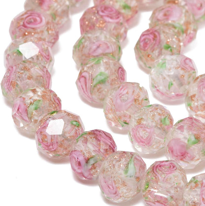 50pcs 8~10mm Rose Lampwork Bead Handmade Faceted Yellow Murano Glass Beads for Jewelry Making Supplies, Bracelet, Rosary Craft Making