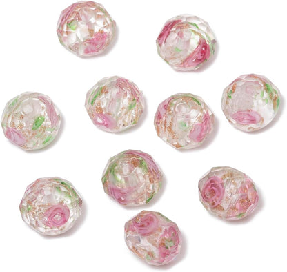 50pcs 8~10mm Rose Lampwork Bead Handmade Faceted Yellow Murano Glass Beads for Jewelry Making Supplies, Bracelet, Rosary Craft Making