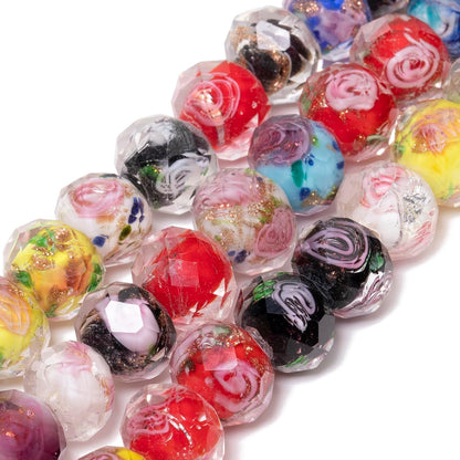 50pcs 8~10mm Rose Lampwork Bead Handmade Faceted Yellow Murano Glass Beads for Jewelry Making Supplies, Bracelet, Rosary Craft Making
