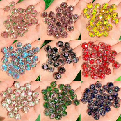 50pcs 8~10mm Rose Lampwork Bead Handmade Faceted Yellow Murano Glass Beads for Jewelry Making Supplies, Bracelet, Rosary Craft Making