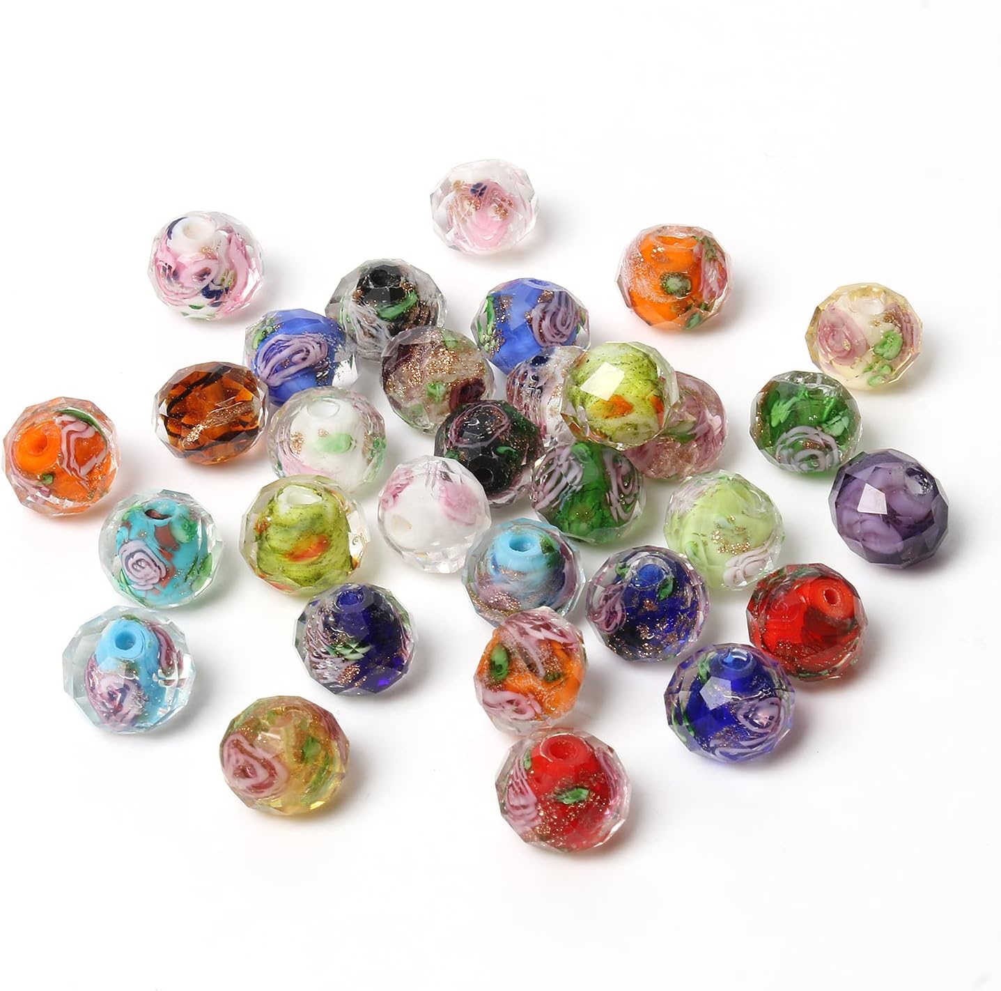 50pcs 8~10mm Rose Lampwork Bead Handmade Faceted Yellow Murano Glass Beads for Jewelry Making Supplies, Bracelet, Rosary Craft Making