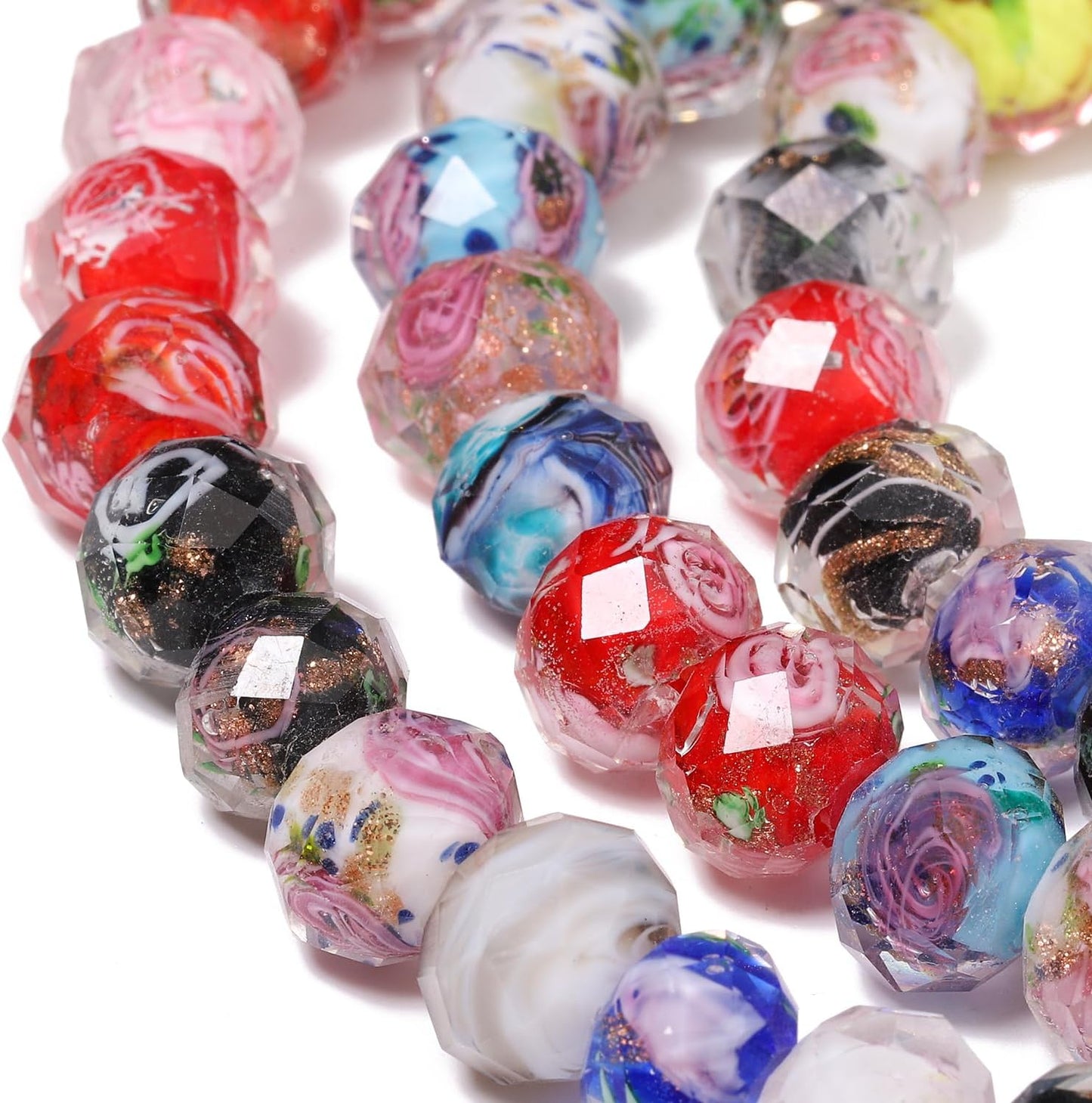50pcs 8~10mm Rose Lampwork Bead Handmade Faceted Yellow Murano Glass Beads for Jewelry Making Supplies, Bracelet, Rosary Craft Making
