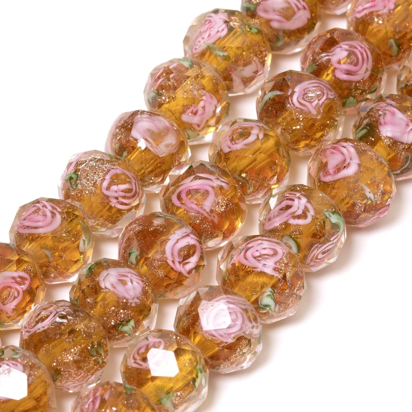 50pcs 8~10mm Rose Lampwork Bead Handmade Faceted Yellow Murano Glass Beads for Jewelry Making Supplies, Bracelet, Rosary Craft Making