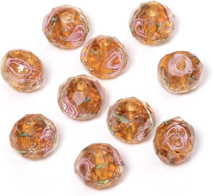 50pcs 8~10mm Rose Lampwork Bead Handmade Faceted Yellow Murano Glass Beads for Jewelry Making Supplies, Bracelet, Rosary Craft Making