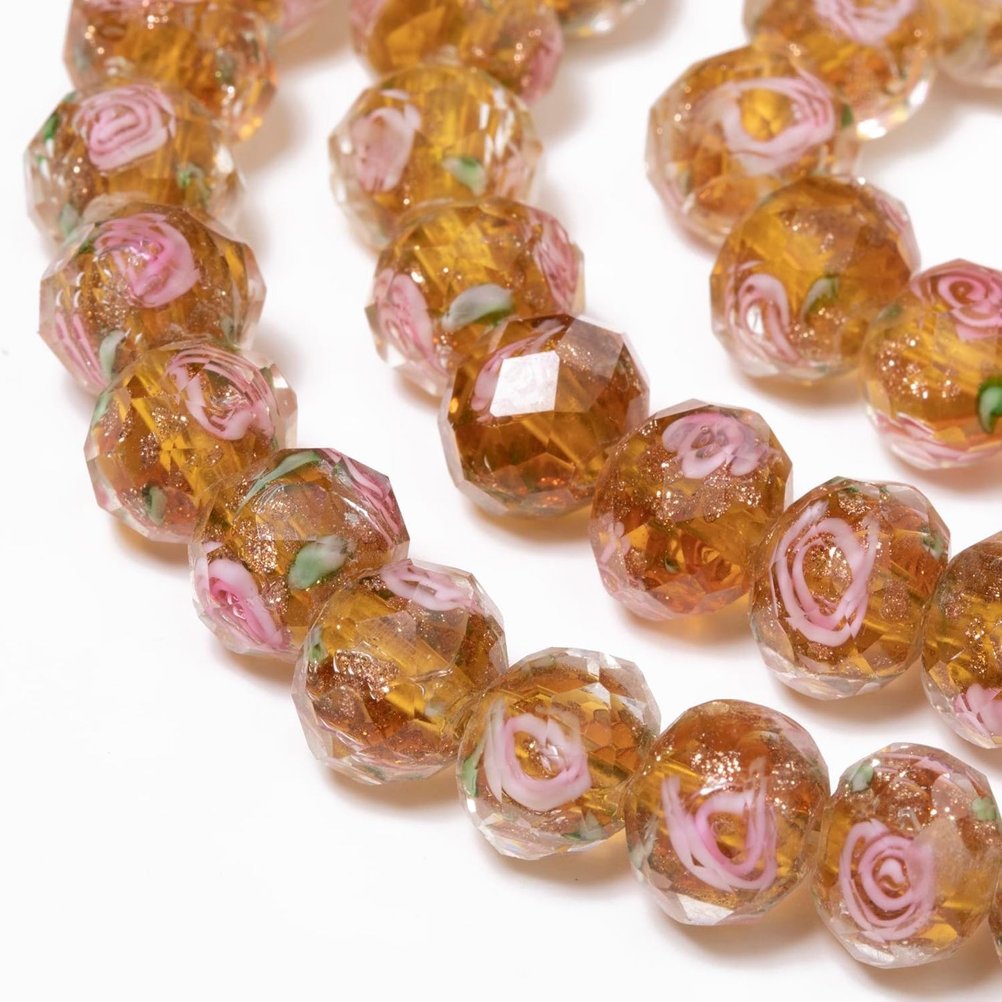 50pcs 8~10mm Rose Lampwork Bead Handmade Faceted Yellow Murano Glass Beads for Jewelry Making Supplies, Bracelet, Rosary Craft Making