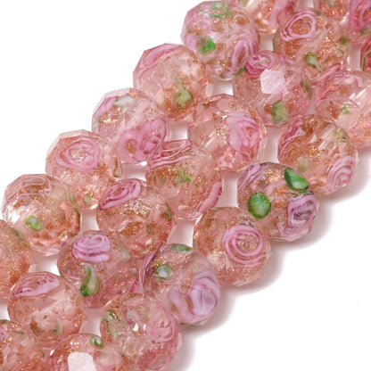 50pcs 8~10mm Rose Lampwork Bead Handmade Faceted Yellow Murano Glass Beads for Jewelry Making Supplies, Bracelet, Rosary Craft Making