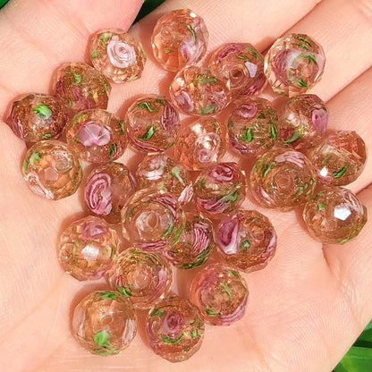50pcs 8~10mm Rose Lampwork Bead Handmade Faceted Yellow Murano Glass Beads for Jewelry Making Supplies, Bracelet, Rosary Craft Making