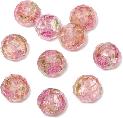 50pcs 8~10mm Rose Lampwork Bead Handmade Faceted Yellow Murano Glass Beads for Jewelry Making Supplies, Bracelet, Rosary Craft Making