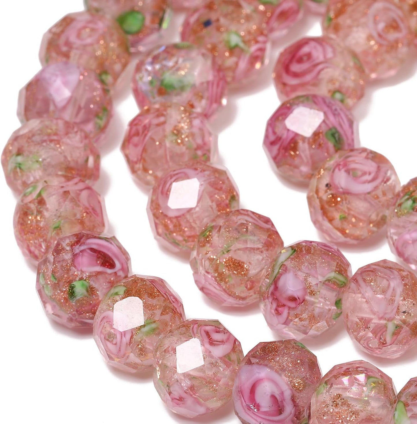 50pcs 8~10mm Rose Lampwork Bead Handmade Faceted Yellow Murano Glass Beads for Jewelry Making Supplies, Bracelet, Rosary Craft Making