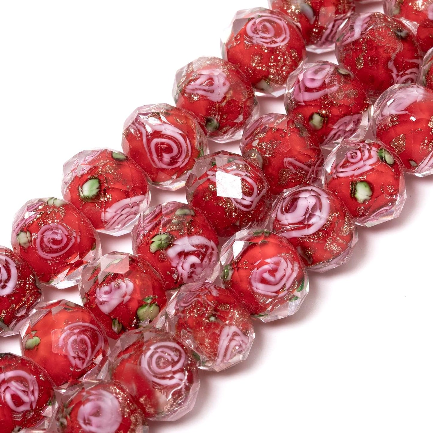 50pcs 8~10mm Rose Lampwork Bead Handmade Faceted Yellow Murano Glass Beads for Jewelry Making Supplies, Bracelet, Rosary Craft Making
