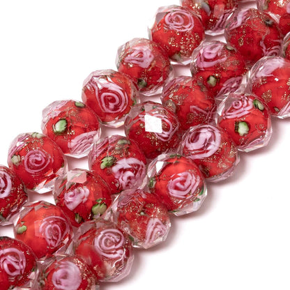 50pcs 8~10mm Rose Lampwork Bead Handmade Faceted Yellow Murano Glass Beads for Jewelry Making Supplies, Bracelet, Rosary Craft Making