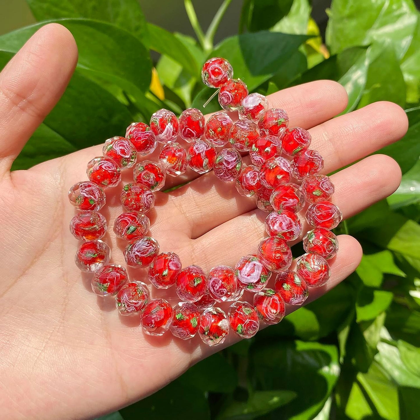 50pcs 8~10mm Rose Lampwork Bead Handmade Faceted Yellow Murano Glass Beads for Jewelry Making Supplies, Bracelet, Rosary Craft Making